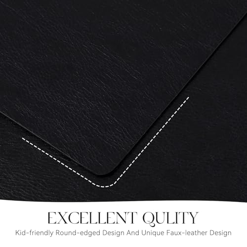 Black Faux Leather Placemats Set of 6 - Rectangular, Durable & Waterproof