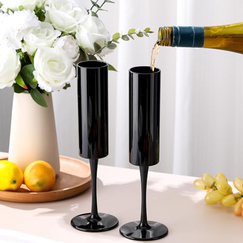 Black Acrylic Champagne Flutes Set of 30 Unbreakable Reusable Stemware for Parties
