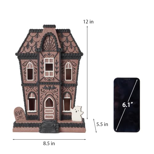 Brown Lighted Haunted House - 12 Inch Halloween Village Decoration