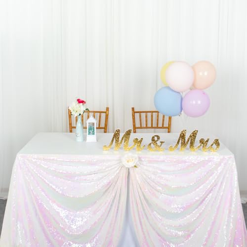 Iridescent White Sequin Tablecloth 60x102 Inch Rectangular Mermaid Party Decor