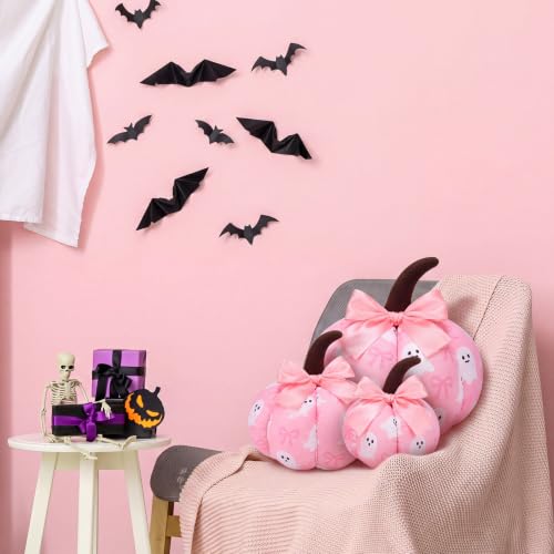 Pink Ghost Halloween Pumpkin Decor Set - 3 Sizes, Fabric Table Centerpieces