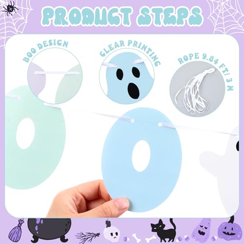 Pastel Halloween Ghost & Bat Garland Set - Cute Ghost Decor for Fireplace Mantle - Variation: Pastel