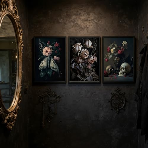 Gothic Wall Art Set - Skull Moth Dark Academy Poster Wall Decor - 24"Lx16" Variation