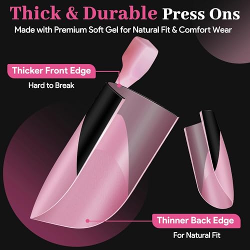 Black French Tip Press On Nails and Toenails Set 60 Pcs - Pink & Black Variation