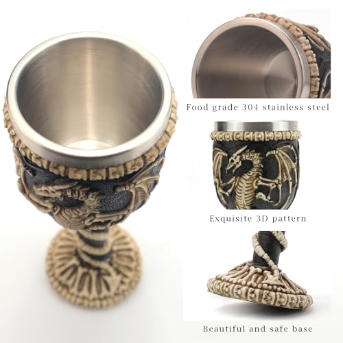 Medieval Gothic Stainless Steel Dragon Chalice Goblet - Resin Body - 7oz Variation B