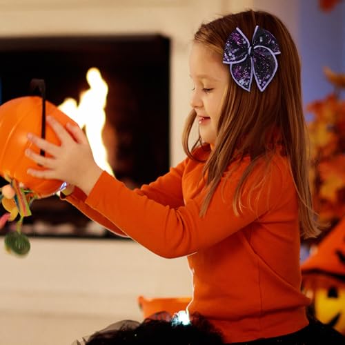 Halloween Spider Shaker Hair Clips - Black & Purple Mesh Bow with Alligator Clips - Variation D