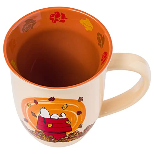 Peanuts Snoopy Fall Leaf Ceramic Mug - 16oz Wide Rim Autumn Coffee Cup - Variation of Peanuts Autumn