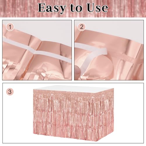 2 Pack Rose Gold Foil Fringe Table Skirts for Party Decorations - 29.5x108 Inch