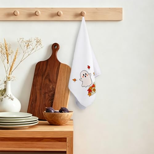 Autumn Ghost Fall Kitchen & Hand Towel, Waffle Weave, 16x24 Inch - Seasonal Decor