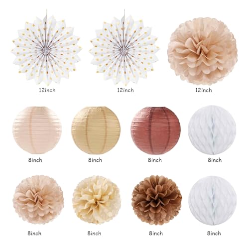 White Brown Champagne Boho Birthday Party Decorations Kit - 21pcs