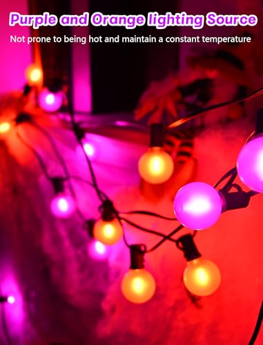 Halloween String Lights Outdoor G40 LED Orange & Purple Frosted Globe - 25ft, Connectable, Waterproof Halloween Decorations, Vari of Frosted Orange Purple