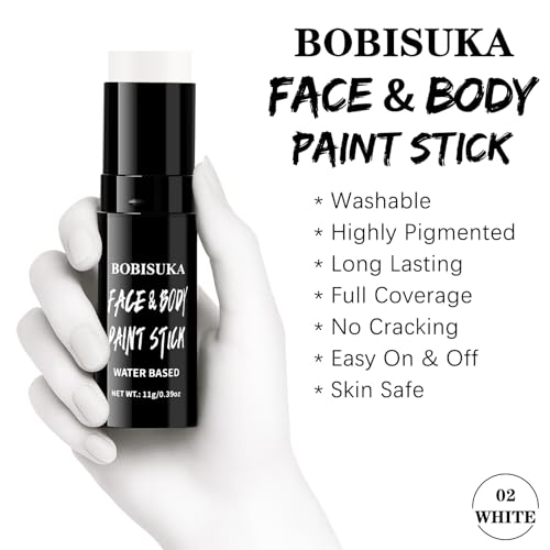 White Face Paint Stick - Full Coverage, Washable Body & Stage Makeup for Halloween & Cosplay - BOBISUKA