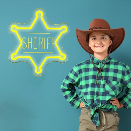 Sheriff Badge Neon Sign Wall Decor for Kids Room & Man Cave - Western LED Light