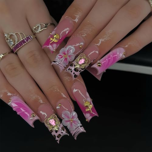 Pizadix 110 Pcs Gold Pink Nail Charms Set - Heart, Cherries, Bows & More, Variation: Gold Pink
