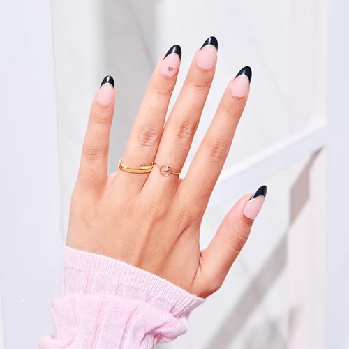 Press On Gel Nails No Glue Medium Length Almond Shape 30 Count - Black Design
