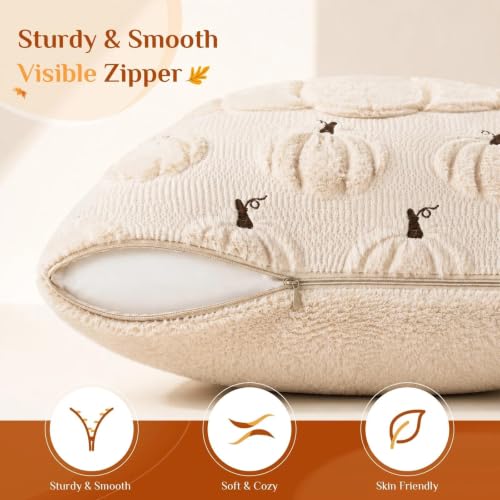 Fall Beige Pumpkin Pillow Covers 20x20 Set of 2 - Double-Sided Autumn Decor