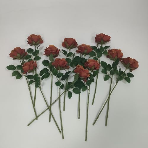 Artificial Burnt Orange Roses Bouquet - Fall Floral Arrangement with Realistic Texture & 3.94-Inch Heads - Variation of Burnt Orange 20/20
