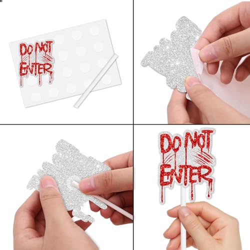 Halloween Cake Topper Picks 18pcs Red Glitter Party Decorations