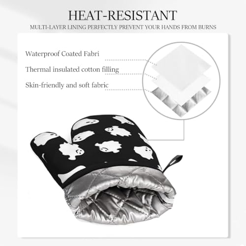 Halloween Ghost Silicone Oven Mitts Set - Spooky Non-Slip Heat-Resistant Kitchen Gloves with Variation: Ghost