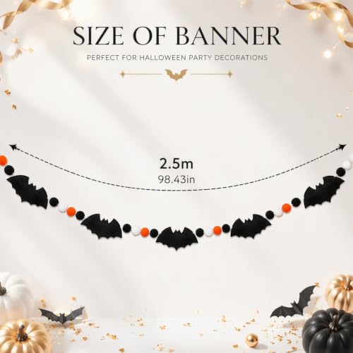8.2ft Rustic Wood Bead Felt Bat Garland Halloween Decorations