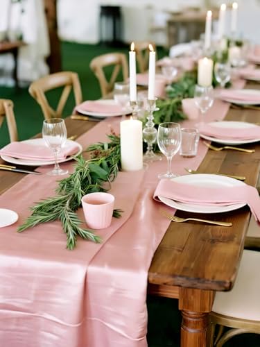 Rose Gold Satin Table Runners 16 Pack - 12x108 Inch Wedding Decor Variation