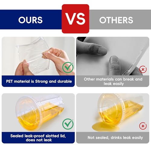 Clear 12oz Plastic Cups with Lids - 500 Pack, Disposable PET Cups for Cold Drinks