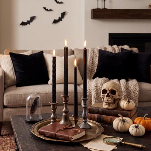 Black Halloween Taper Candles Set - Unscented, Dripless, 10 Inch Tall, 6 Pack Variation of Black