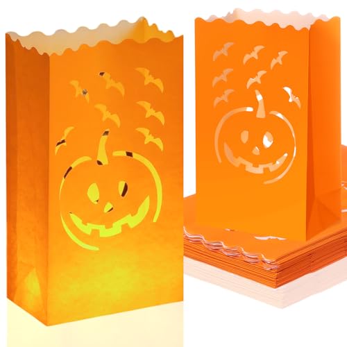 Halloween Christmas Luminary Candle Bags - Pumpkin, 24 Pack
