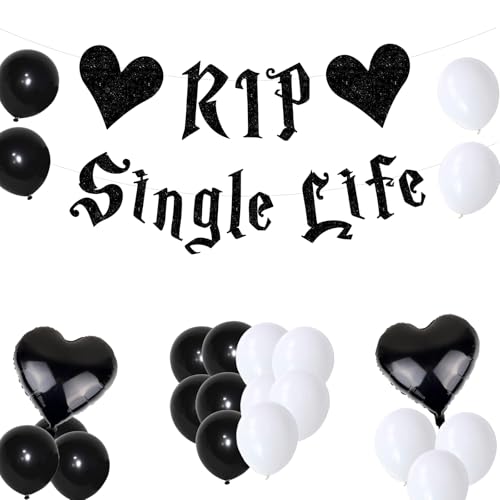 Gothic Bachelorette Party Decorations Set - Black Glitter Banner & Balloons