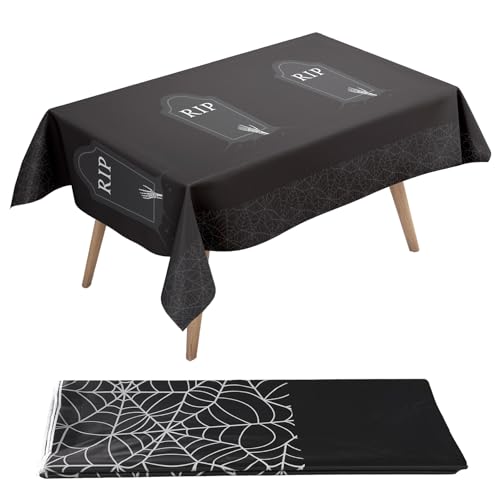 Halloween Spider Web Tablecloth - 2 Pack, Extra Thick, 54x108 Inches, Spooky Indoor Outdoor Decor - Spider Web Variation