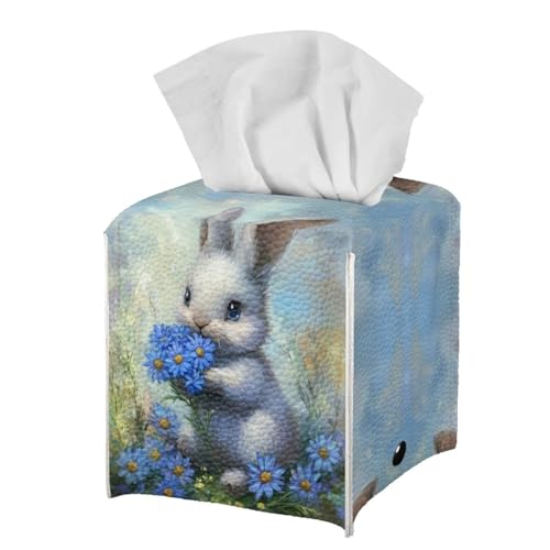 Doginthehole Easter Bunny Daisy Tissue Box Cover - Leather Bathroom & Office Organizer