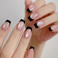 HJKDSFD A4 Black French Tip Press on Nails Medium Square Glitter Fake Nails Set
