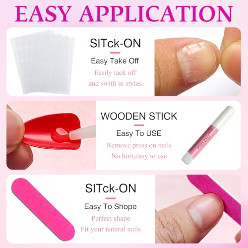 LuckForever Black Short Almond Press On Nails with Glue Tabs - 240 Pieces