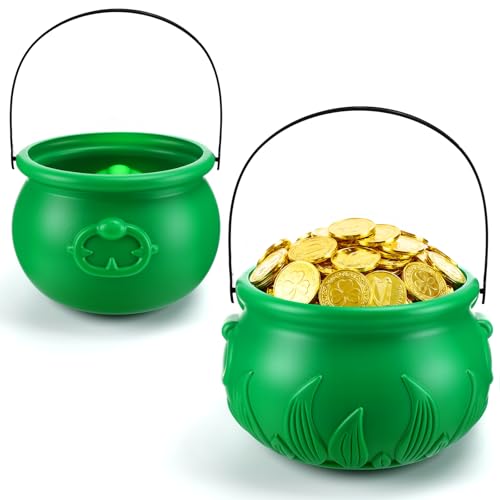 Green Cauldron Pot of Gold Set - 2 Pcs St. Patrick's Day Decorations