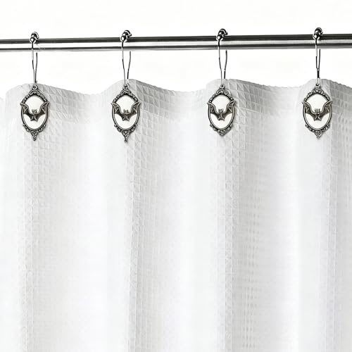 12-Pack Gothic Vampire Bat Shower Curtain Hooks Rings - White-Background Halloween Decor