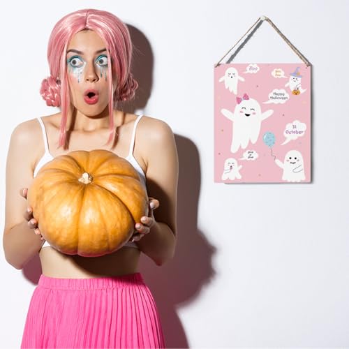 Pink Halloween Sign - October Variation, 8x10 Inches, Festive Wood Decor