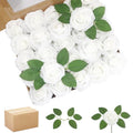 White Realistic Roses Artificial Flower Set - 200PCS with 100 Leaves for Wedding & Party DIY Decor - Variation of White / 200