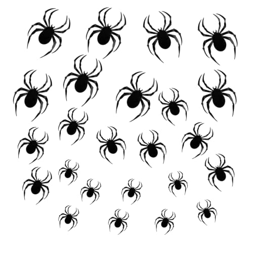 Halloween Spider Wall Stickers Set - 24pcs 3D Realistic Black Spiders with Foldable Legs - Waterproof Indoor Outdoor Decor - Adhesive Dot Included - Spd01