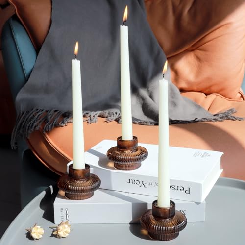 Brown Amber Taper Candle Holders Set of 12 - Fall Thanksgiving Decor