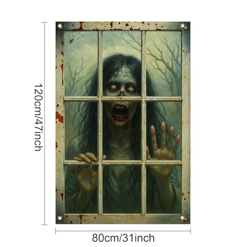 Halloween Zombie Window Cover - 31x47 Inch Polyester Decor - Colorful#3