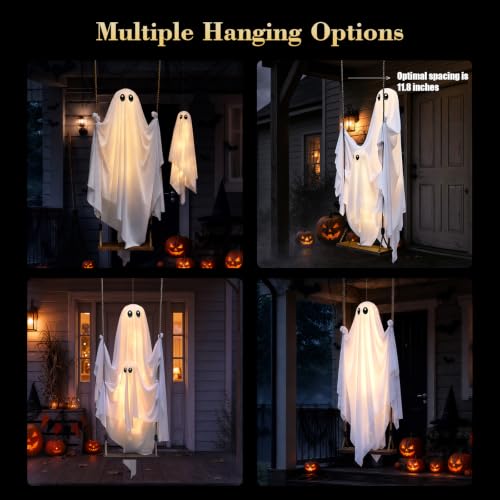 Outdoor Halloween Swinging Ghost Decorations - 4.3FT Spooky Hanging Decor Set