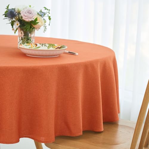 Maxmill 70-Inch Round Linen Textured Fall Tablecloth - Rust, Spill-Proof & Wrinkle-Free