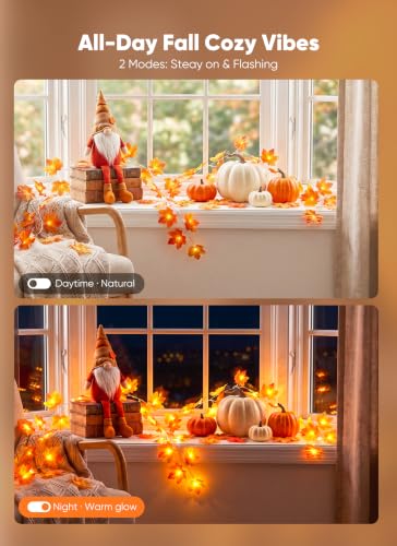 6 Pack Fall Maple Leaf Garland String Lights - Battery Operated Indoor Outdoor Decor