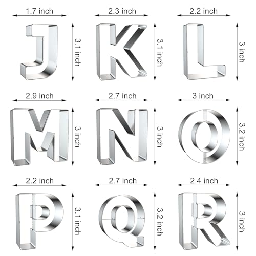 Large Alphabet Letter Cookie Cutters Set 3 Inch - 26 Pcs Stainless Steel