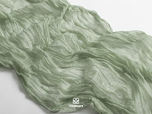 Vitalizart Sage Green Cheesecloth Table Runner 10ft Rustic Boho Wedding Decor