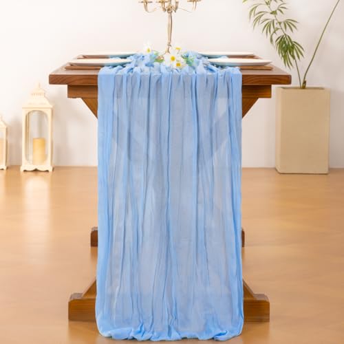 Blue Cheesecloth Table Runner 10ft Set of 6 Fall Boho Wedding Decor