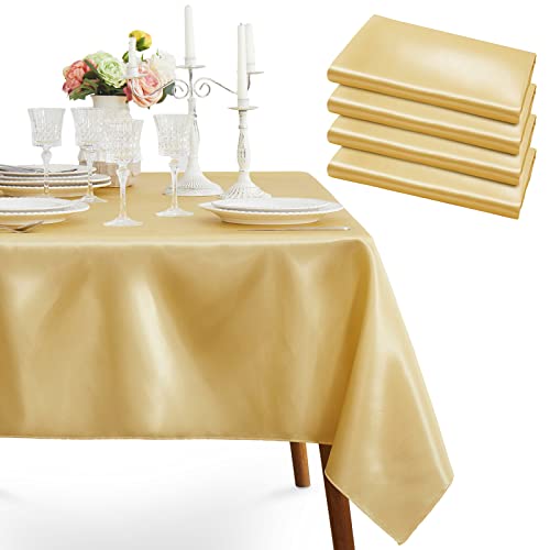 Gold Satin Tablecloth 58x102 Inches - 4 Pack, Rectangular, Elegant Party Decor Variation of 4 / Gold