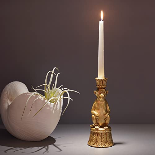 Monkey Candle Stick Holder - Gold Resin Table Decor, Unique Animal Gift