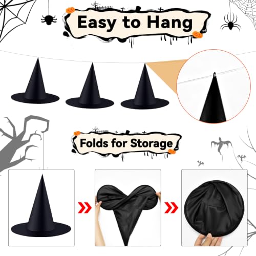 Halloween Witch Hats Hanging Decor Set - 24 Black Flame-Retardant Costumes