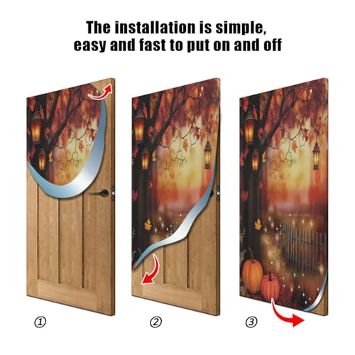 Thanksgiving Pumpkin Harvest Door Cover - Stretchy Fabric, 35x79 Inches - Holiday Home Decor